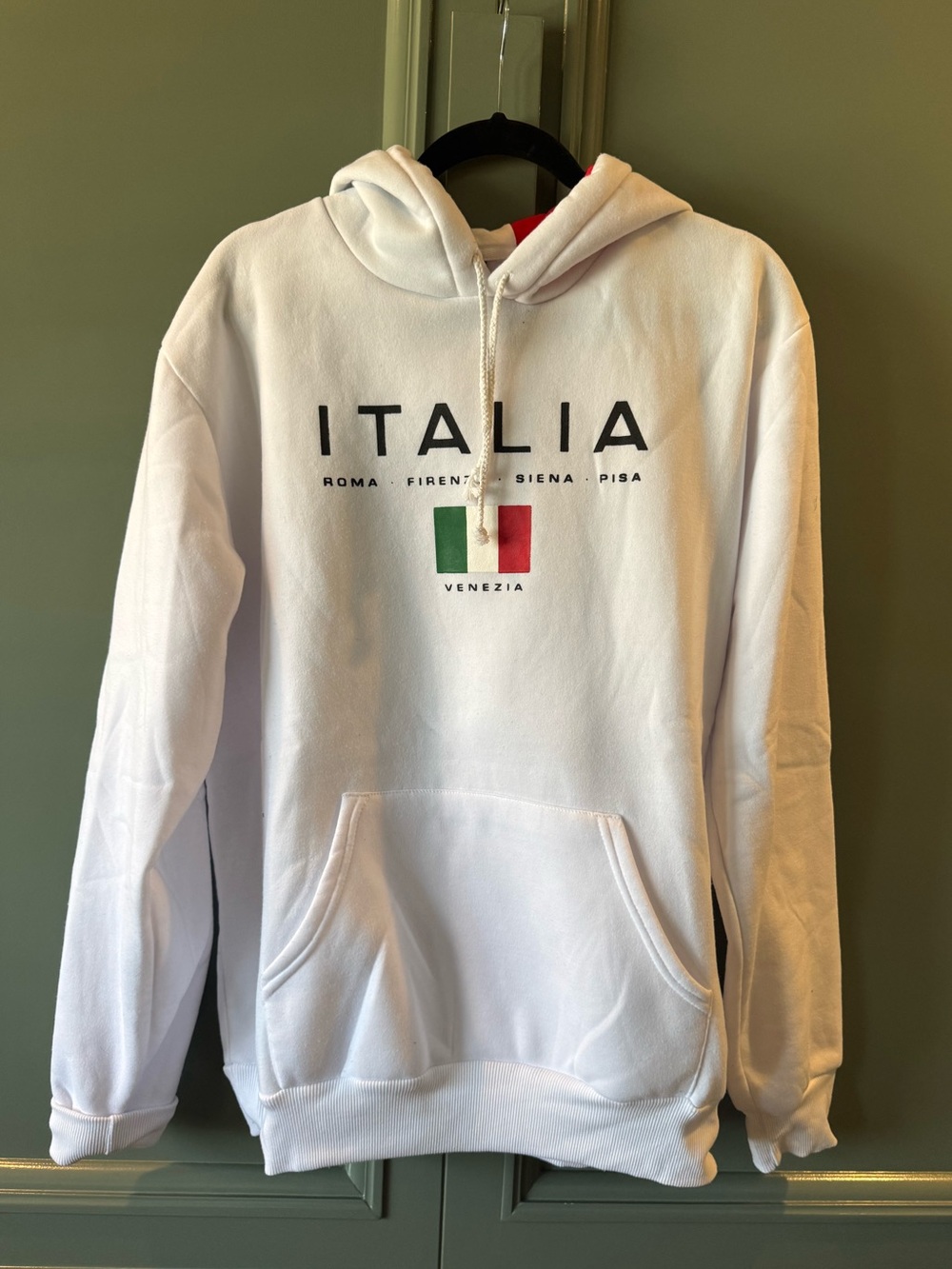 Italia Graphic Hoodie - Unisex White with Italian Flag - XXXL